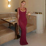 Fongt Women's New Fashion Temperament Repair Stitching Sexy Net Bare Back Slings Long Dress