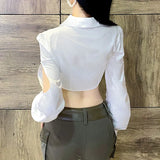 Fongt Spring New Women's Fashion Sexy Crop Sweet And Fresh Polo Collar Long Sleeve