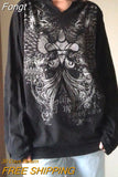 Punk Hip Hop Harajuku Streetwear Y2K Grunge Oversized Black T-shirt Vintage Mall Goth Long Sleeve Loose Tees Shirt