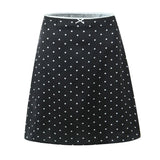 Satin Black Polka Dot Bow Halter Tank Top And MIDI Skirt Set-Outfit
