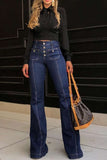 Fongt Spring And Summer Retro High-Waist Splicing Water Washing Denim Elastic Repair Trumpet Trousers Woman