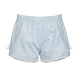 Color Bow Tie Lace Stitching Loose Wide-Legged Shorts Striped Home Casual Pants-Outfit
