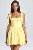 Fongt Summer New Women's Fashion Collar High Waist Folded Splicing Bow Sling Dress
