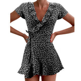 Fongt Summer Dress V Neck Flounce Type Tie A Line Show Thin Dress-Outfit