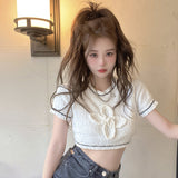 O Neck Korean version Short-Sleeved T-Shirt Women's Knited T Shirt-Outfit