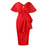 Fongt Summer Sexy V-Necked Lotus Leaf Side Open Nail Bead Party Dress Famous Temperament Banquet Dress