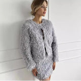 Fongt 2025 New Lyso Coat Set Women Hot Elegant Short Top + Skirt New Year