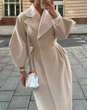 Women's Warm Long Overcoat Wool Blends Autumn Winter Thick Cashmere Double Breasted Jacket Blazer Female Woolen