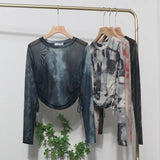 Fongt With A Thin-Dyed Sexy Mesh Long-Sleeved Sunscreen T-Shirt With A Short Top 8928
