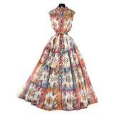 Fongt Style Niche Elegant Sleeveless Single Buckle Print Roll Dress Women Fashion Thin Dress