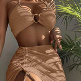 Swimsuit Women Multi-Color Sexy Short Skirt Hanging Neck Three-Piece Split Swimsuit Bikini