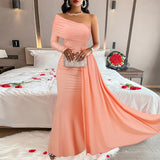 Fongt Style Women's Wear Temuebay2024 Diagonal Shoulder Dress Evening Dress-Outfit