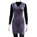 Fongt Summer New Sexy V-Neck Short Hollow Mesh Dress