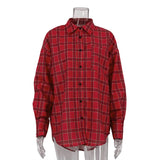 Fongt 2023 New Women's Red Plaid Shirt With Women's Casual Design Sense Loose Long-Sleeved Shirt-Outfit