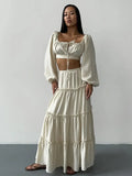 Fongt New Linen Chest With Lantern Sleeves In The Spring And Summer High-Waisted Long-Character Half Skirt Loose