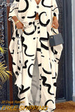 Long Blouse And Pants Matching Suit Women Print Wide Leg Pants Two Piece Set Casual Summer Streetwear Office Vintage