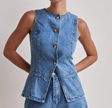 Fongt 2025 New Fashion Sleeveless High Waist High Waisted Loose Nipple Shorts Set