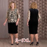 Station Wish Lace Splicing Two-Piece Fake Two-Piece Fat MM Large Blouse Middle Sleeve Dress-Outfit