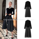 Fongt Women's Explosive Temperament Fashion To Receive Waists Thin Hepburn Style Small Black Dress Dress
