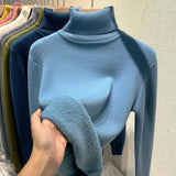 Winter Sweater Women Elegant Thicken Velvet Lined Warm Sueter Knitted Pullover Slim Tops Jersey Knitwear Jumper