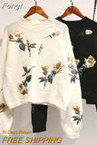 Women Sweaters And Pullovers O-Neck Long-Sleeved Short Flower Embroidery Loose Short Lady Elegant Pulls Outwear Coat