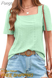 Hollow Square Collar Blouse Summer Women Casual Women's Shirt Loose Tops Short Sleeve Lace Fashion Blouses Blusas