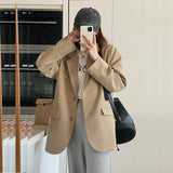 Fongt Suit Jacket Female 2024 Autumn New Korean Version Loose Casual Show Thin Temperament Design Sense Khaki Suit-Outfit