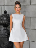 Solid Straight Neck Sleeveless Mini Dress-Outfit
