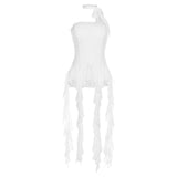 Fongt New Pure Hottie Wind Lotus Side Splicing Ribbon Braid Vest Woman Slimming Irregular Top