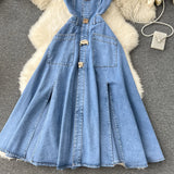 Fongt Large-Cuffless Vest Dress Women's Heart-Cuffed Long Retro Denim Dress Girl