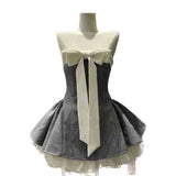 Vietnamese A-Word Sweet Spicy Wind Niche Unique Chested Bowed Ponopne Dress + Bottom Anti-Walking