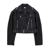 Fongt Women's ZA Autumn And Winter New Slad Zipper Belt Collar Leather PU Jacket