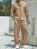 Fongt New Commuting Suit Casual Shirt Solid Color Short-Sleeved Trousers Men's Two Casual Sets