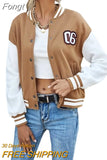 Harajuku Oversized Varsity Jacket Baseball Women Patchwork Autumn Winter Letter Print Long Sleeve Khaki Oversized Coat