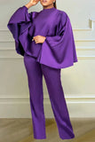 New Solid Color Bat Sleeves Loose Top Slim Fit Pants Two Piece Fashion Winter Elastic Cape Set-Outfit