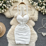 Fongt Wind Hanging Neck Sling Dress Women Summer Shiny Folds Design Ass Short Skirt