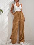 Fongt Autumn And Winter New Women's High-Waisted Slacks Solid Color Corduroy Splicing Open Trousers Women