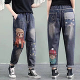 Korean Fashion Women Jeans 2022 New Bottoms Loose Casual Trousers Embroidery Cartoom Harem Pants Pantalones De