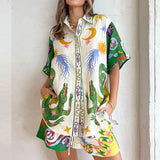 Fongt New Loose Leisure Shorts Fashion Print Daiss Short Sleeve Two Sets