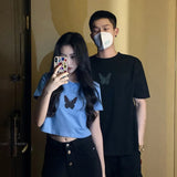 Fongt 2024 New Net Red Couples Wear Reflective Butterfly Short-Sleeve T-Shirt Female Ins Super Fire Short Student