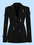 Fongt Personality Design Metal Decorative Suit Jacket Woman | Self-Fit Layout Commuting Workplace Fashion Temperament