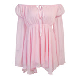 Fongt Chiffon Shoulder Irregular Dress Girded Suit Temperament Commuting Short Skirt