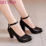 Genuine Leather shoes Women Round Toe Pumps Sapato feminino High Heels Shallow Fashion Black Work Shoe Plus Size 703-0-Outfit