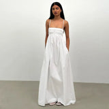 Fongt Summer New Women's Solid Color Slings To Take Long Dress Sleeveless Casual Comfortable Skirt