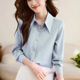 Fongt Long-Sleeved Vertiny Shirt In Autumn 2025 Female OL Commuting Leisure Thin Simple Gloss Temperament Shirt