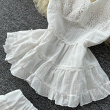 Fongt Holiday Set Women In Summer Pure Want To Close Waist Hanging Neck Lace Splicing Sling Vest Fairy Chiffon Half-Body Skirt
