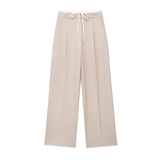 Fongt Leisure Wide-Legged Pants 2025 Spring Bump Color Double Belt High-Waisted Trousers Women