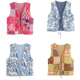 Fongt Literary Retro Wearing Waist Vest Vest Printed Tie Cotton Vest