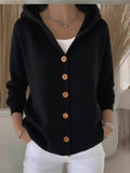 Fongt Knitted Hooded Sweater Button Open Shirt Jacket Autumn And Winter New Solid Color Casual Fashion Sweater