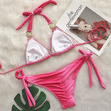 Fongt 2023 New Bikini Sexy Gradient Print Strap Swimsuit, Luxury Crystal Diamond Vacation